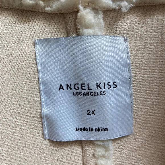 Angel Kiss Faux Sherpa Shacket Ivory Faux Suede Lined Buttons Jacket Sz 2X - Picture 7 of 13